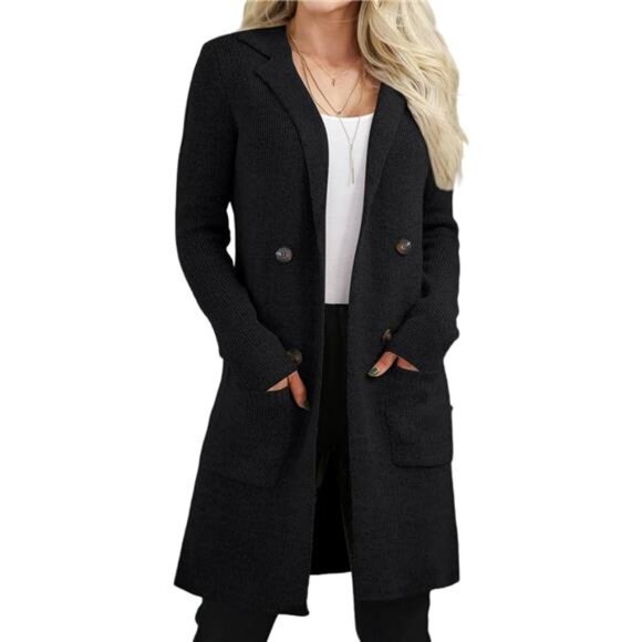 Women's Open Front Long Cardigan Sweaters Black - Picture 1 of 5
